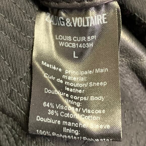 ZADIG & VOLTAIRE Size L Louis Black Sheepskin Leather Biker Jacket - Picture 6 of 6